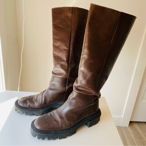 ZARA leather lug sole knee boots